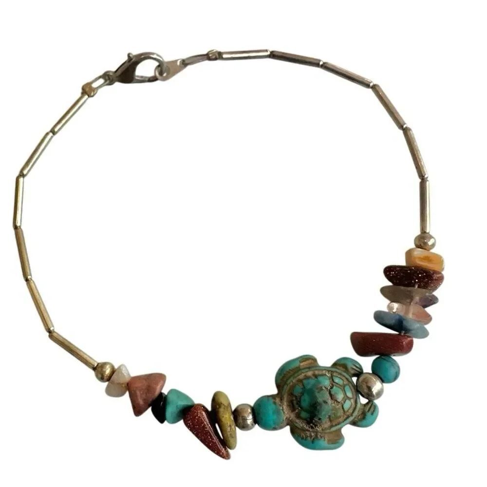 Turquoise Turtle & Mixed Gemstone Beaded Bracelet